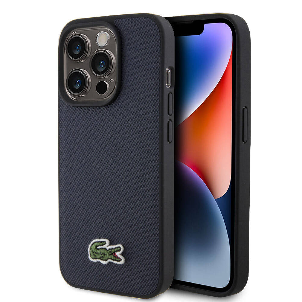 Lacoste iPhone 15 Pro Max Orjinal Lisanslı PU Pike Desenli Arka Yüzey İkonik Timsah Dokuma Logolu Kılıf