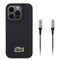 Lacoste iPhone 15 Pro Max Orjinal Lisanslı PU Pike Desenli Arka Yüzey İkonik Timsah Dokuma Logolu Kılıf + Type-C Kablo 1.5m