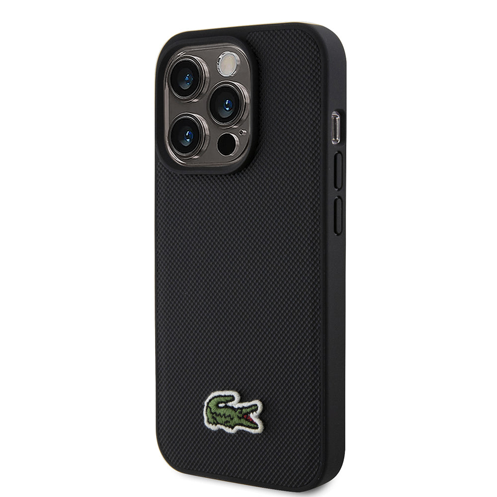 Lacoste iPhone 15 Pro Max Orjinal Lisanslı PU Pike Desenli Arka Yüzey İkonik Timsah Dokuma Logolu Kılıf + Type-C Kablo 1.5m