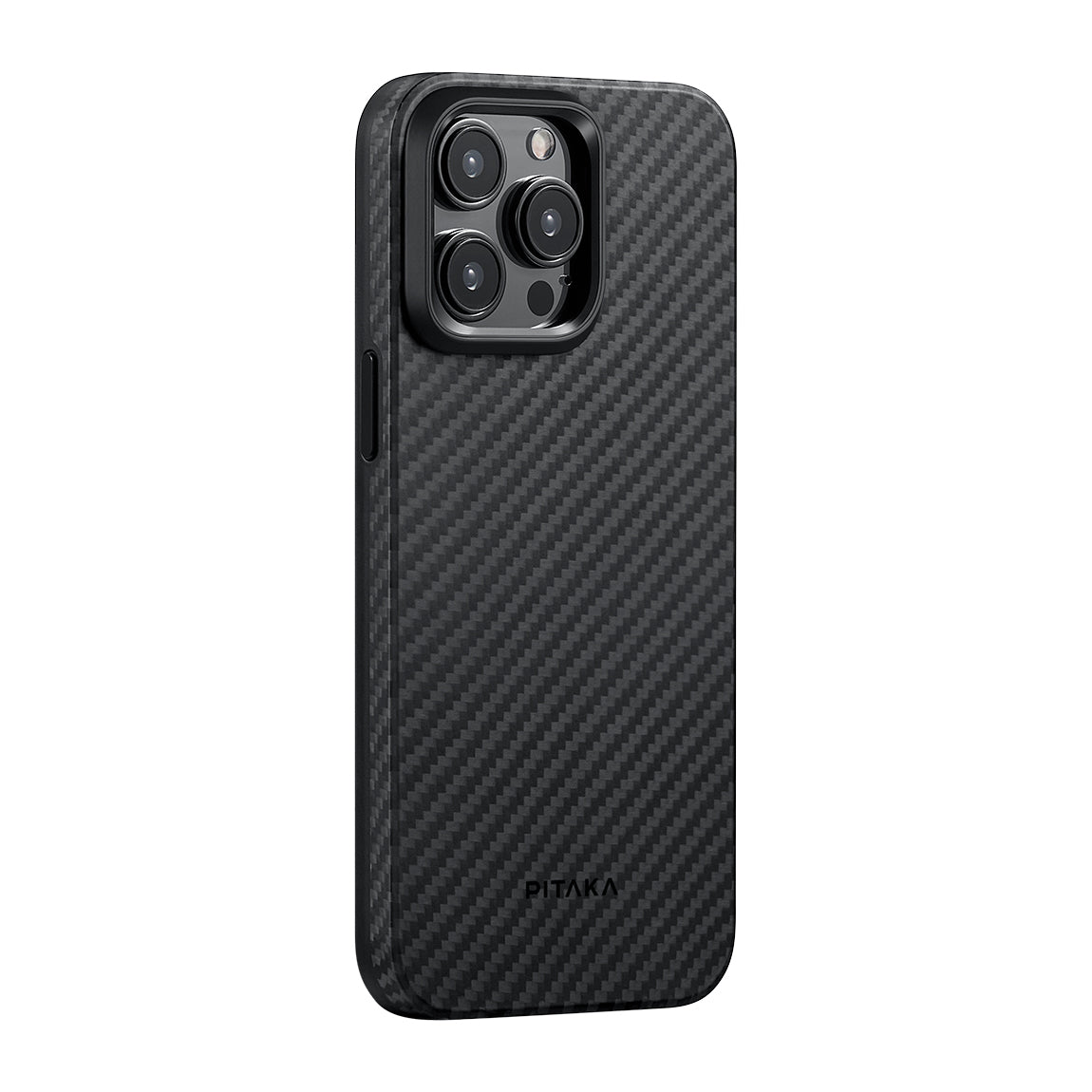 Pitaka Military-Grade Classic Serisi iPhone 15 Pro Max M-safe Şarj Özellikli 1500D Aramid Fiber Black-Grey Twill Kılıf