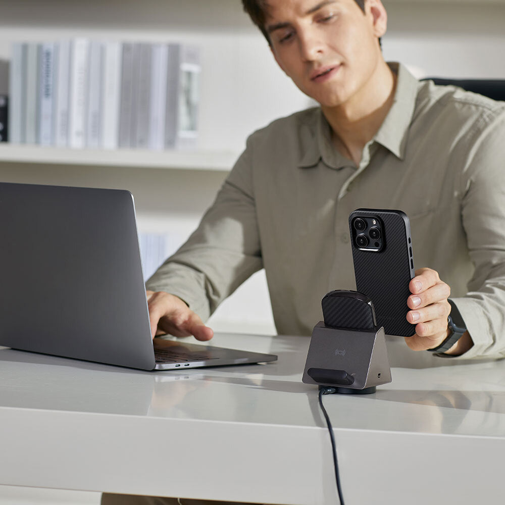 Pitaka Military-Grade Classic Serisi iPhone 15 Pro Max Kılıf M-safe Şarj Özellikli 600D Aramid Fiber Black-Grey Twill Kılıf