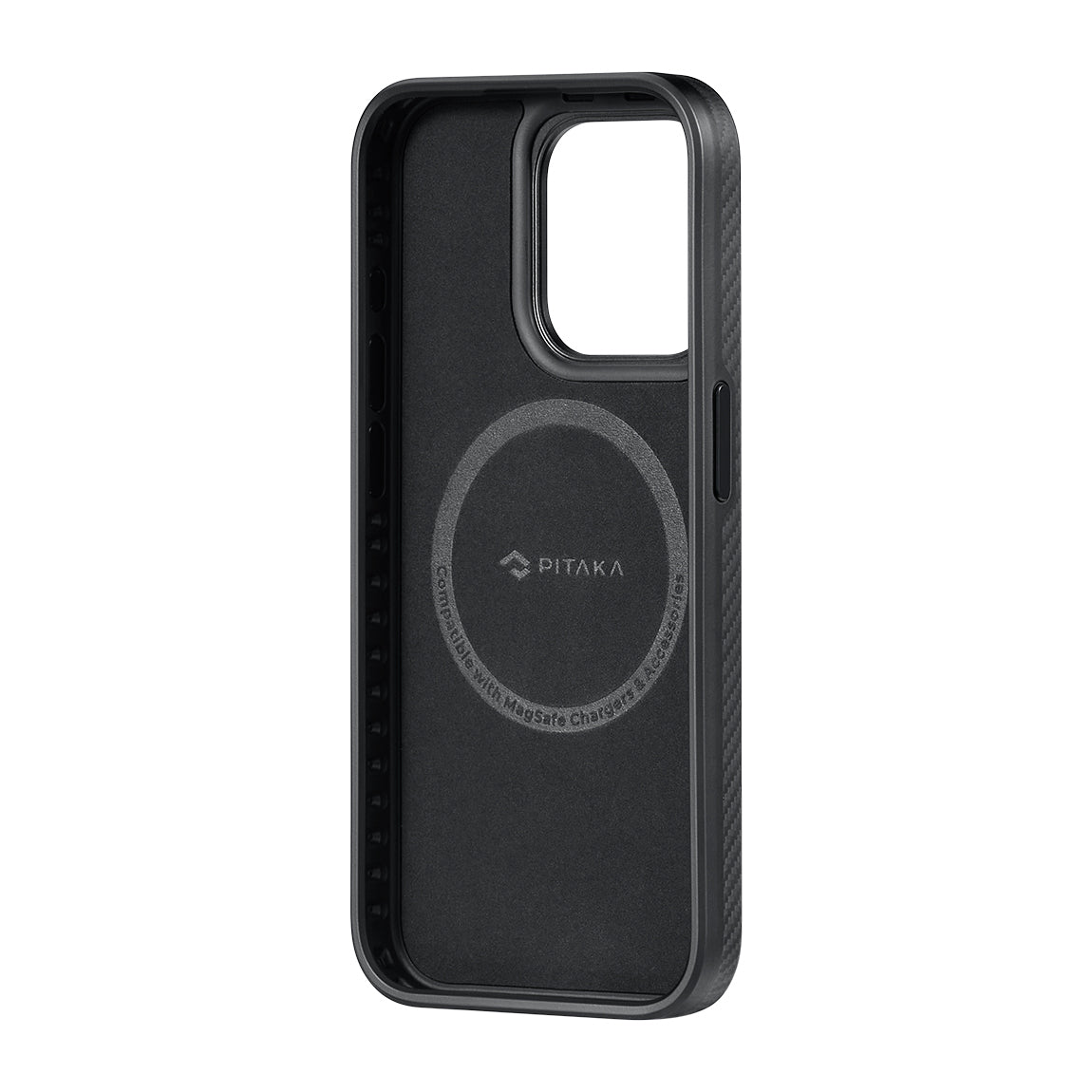 Pitaka Military-Grade Classic Serisi iPhone 15 Pro Max Kılıf M-safe Şarj Özellikli 600D Aramid Fiber Black-Grey Twill Kılıf