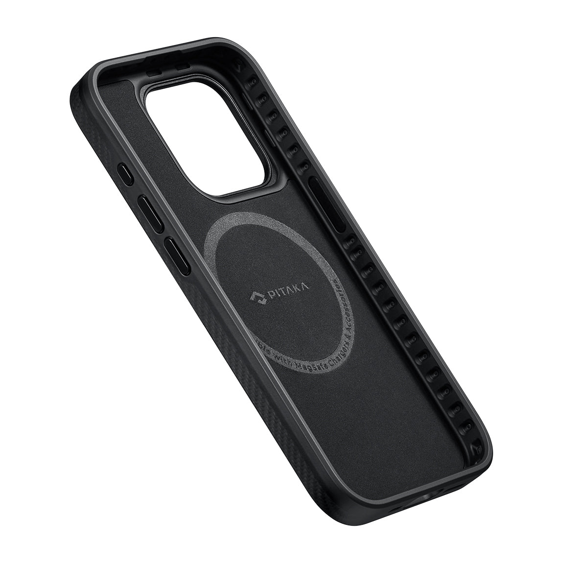 Pitaka Military-Grade Classic Serisi iPhone 15 Pro Max Kılıf M-safe Şarj Özellikli 600D Aramid Fiber Black-Grey Twill Kılıf