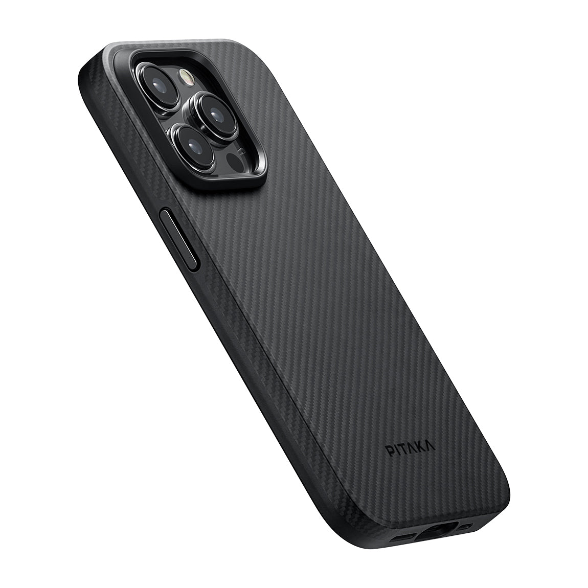 Pitaka Military-Grade Classic Serisi iPhone 15 Pro Max Kılıf M-safe Şarj Özellikli 600D Aramid Fiber Black-Grey Twill Kılıf