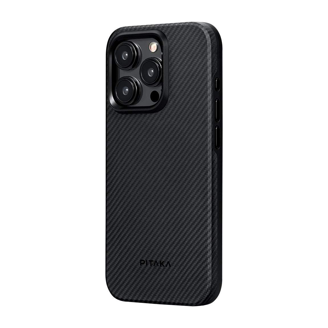 Pitaka Military-Grade Classic Serisi iPhone 15 Pro Max Kılıf M-safe Şarj Özellikli 600D Aramid Fiber Black-Grey Twill Kılıf