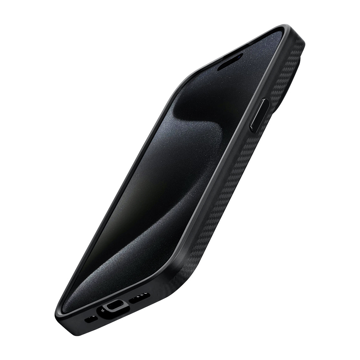 Pitaka Military-Grade Classic Serisi iPhone 15 Pro Max Kılıf M-safe Şarj Özellikli 600D Aramid Fiber Black-Grey Twill Kılıf