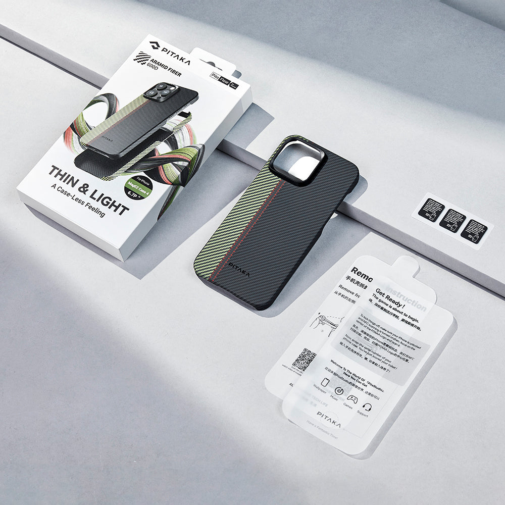 Pitaka Tactile Woven Orchestra Serisi iPhone 15 Pro Max M-safe Şarj Özellikli 600D Aramid Fiber Overture Kılıf
