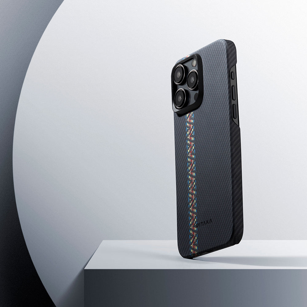 Pitaka Tactile Woven Orchestra Serisi iPhone 15 Pro Max M-safe Şarj Özellikli 600D Aramid Fiber Rhapsody Kılıf