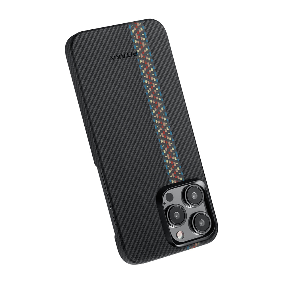 Pitaka Tactile Woven Orchestra Serisi iPhone 15 Pro Max M-safe Şarj Özellikli 600D Aramid Fiber Rhapsody Kılıf