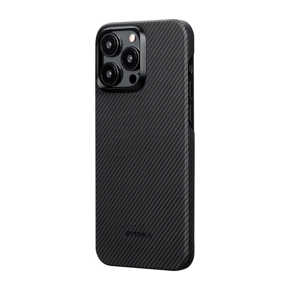 Pitaka Ultra-Slim Classic Serisi iPhone 15 Pro Max M-safe Şarj Özellikli 600D Aramid Fiber Black-Grey Twill Kılıf