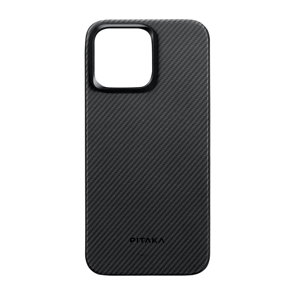 Pitaka Ultra-Slim Classic Serisi iPhone 15 Pro Max M-safe Şarj Özellikli 600D Aramid Fiber Black-Grey Twill Kılıf