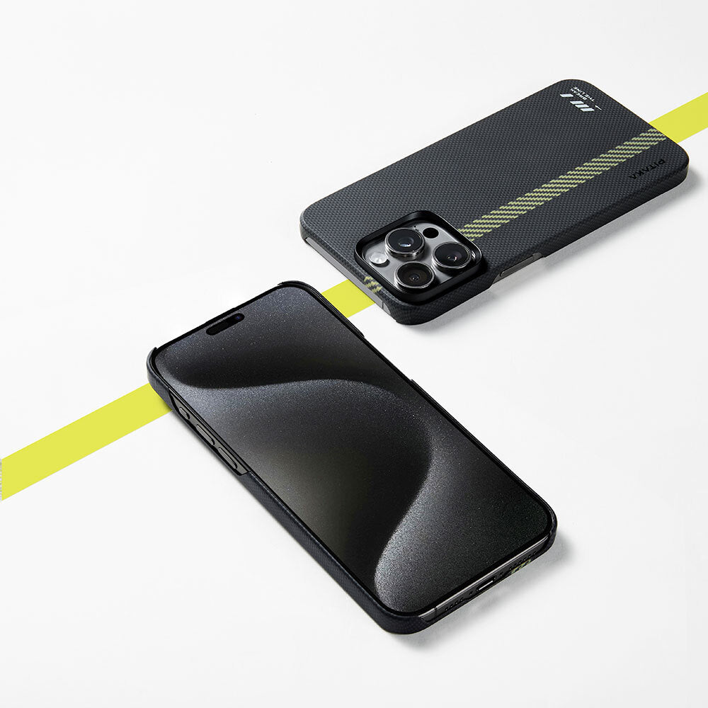 Pitaka Tactile Woven iPhone 15 Pro Max M-safe Şarj Özellikli Aramid Fiber Break The Line Kılıf