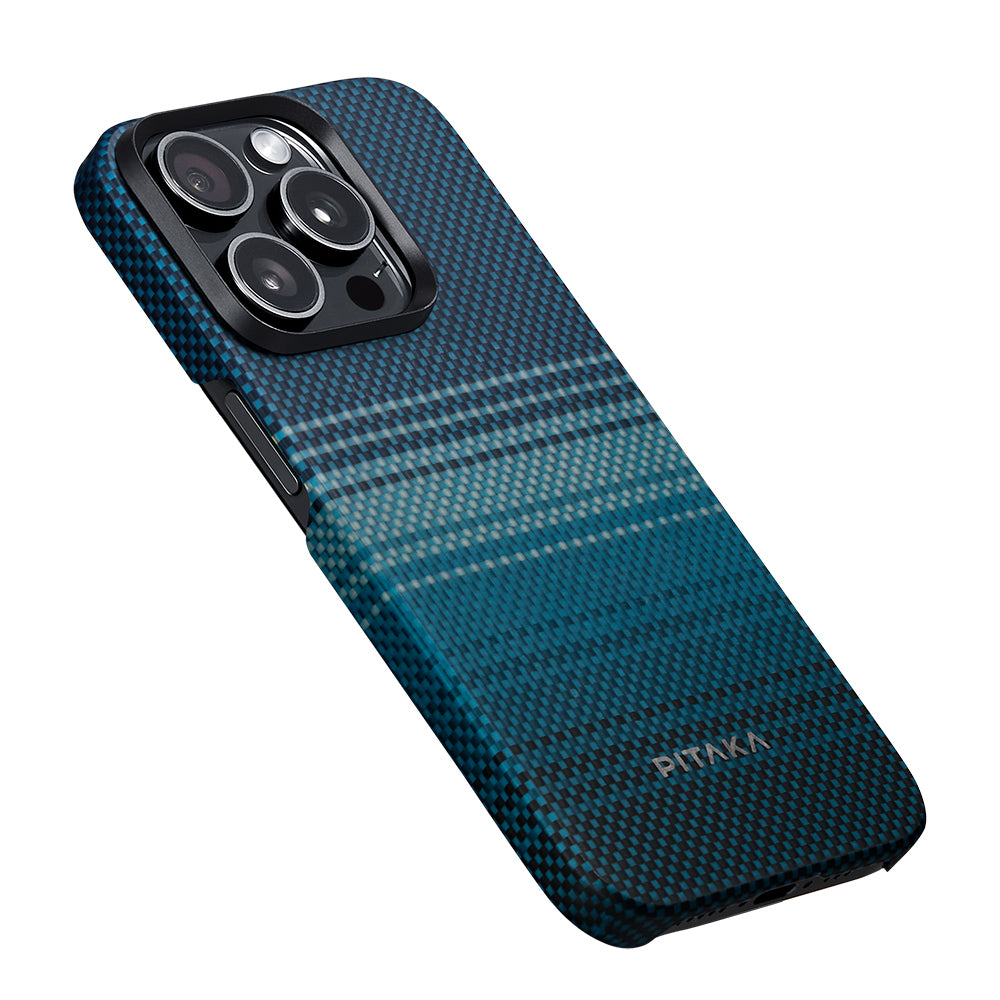 Pitaka Tactile Woven Sunset-Moonrise Serisi iPhone 15 Pro Max M-safe Şarj Özellikli Aramid Fiber Moonrise Kılıf