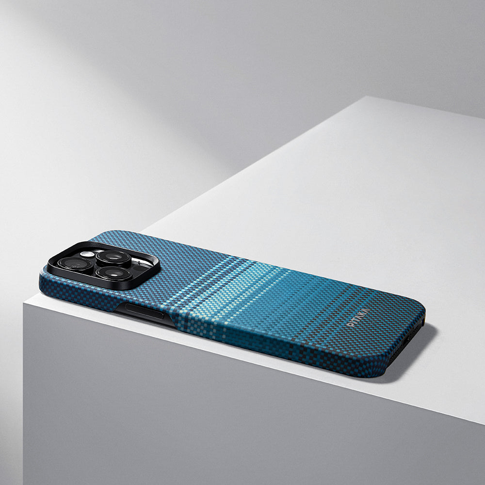 Pitaka Tactile Woven Sunset-Moonrise Serisi iPhone 15 Pro Max M-safe Şarj Özellikli Aramid Fiber Moonrise Kılıf