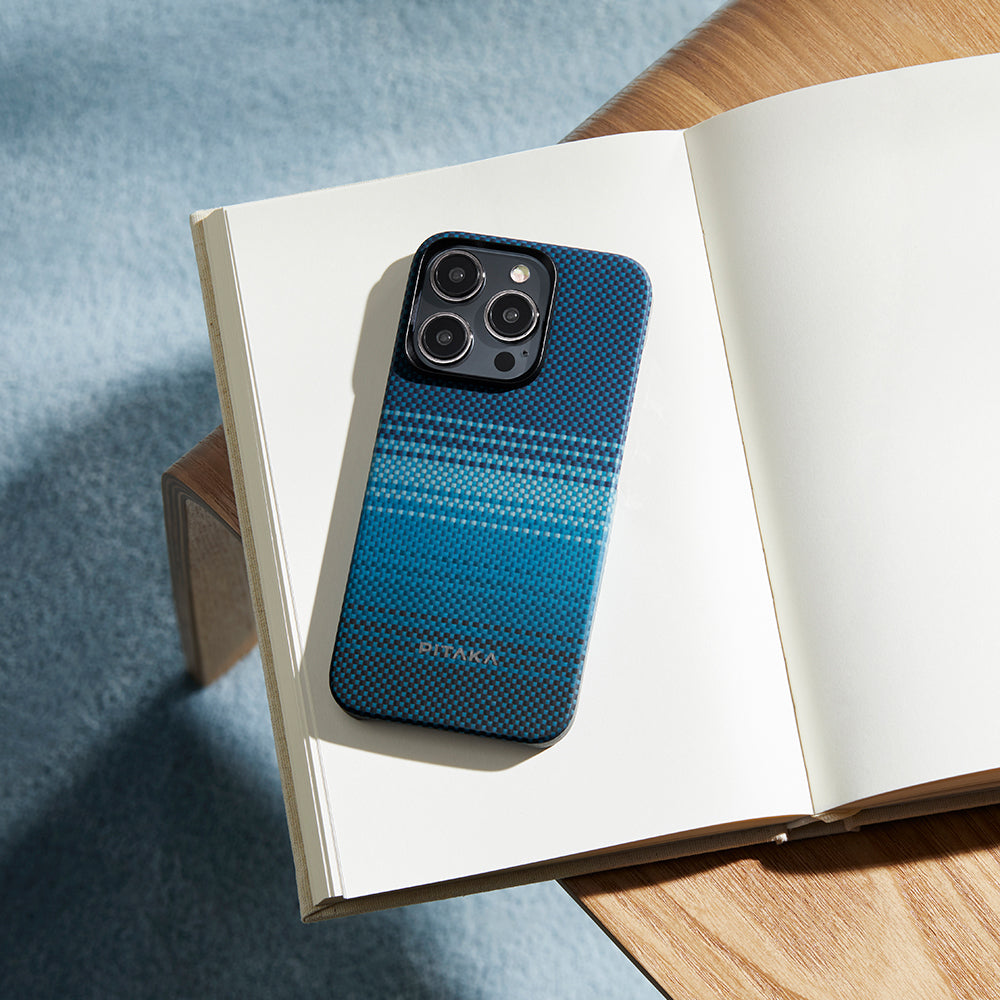Pitaka Tactile Woven Sunset-Moonrise Serisi iPhone 15 Pro Max M-safe Şarj Özellikli Aramid Fiber Moonrise Kılıf