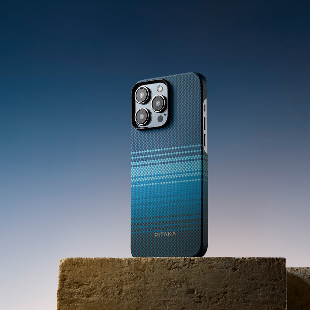 Pitaka Tactile Woven Sunset-Moonrise Serisi iPhone 15 Pro Max M-safe Şarj Özellikli Aramid Fiber Moonrise Kılıf