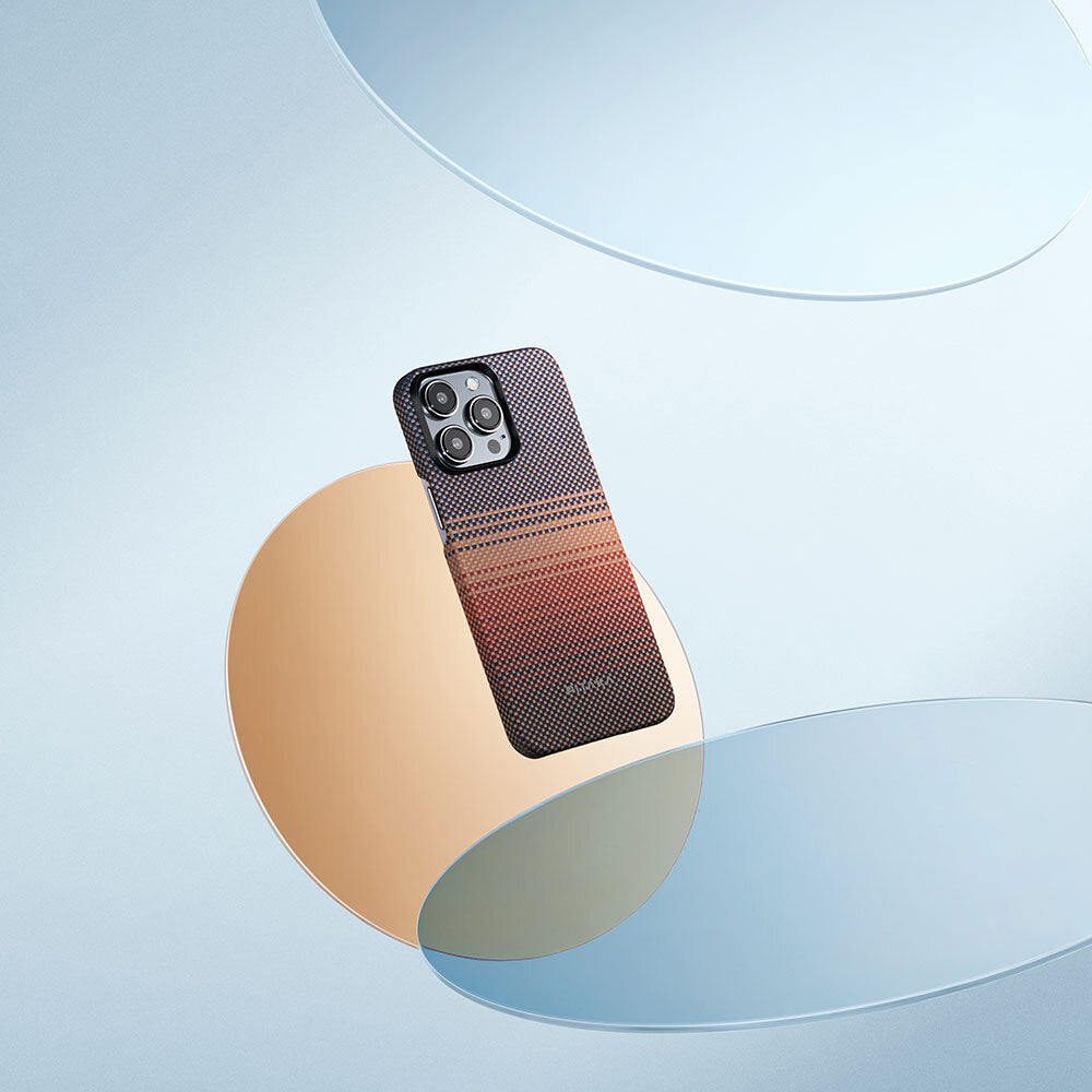 Pitaka Tactile Woven Sunset-Moonrise Serisi iPhone 15 Pro Max M-safe Şarj Özellikli Aramid Fiber Sunset Kılıf