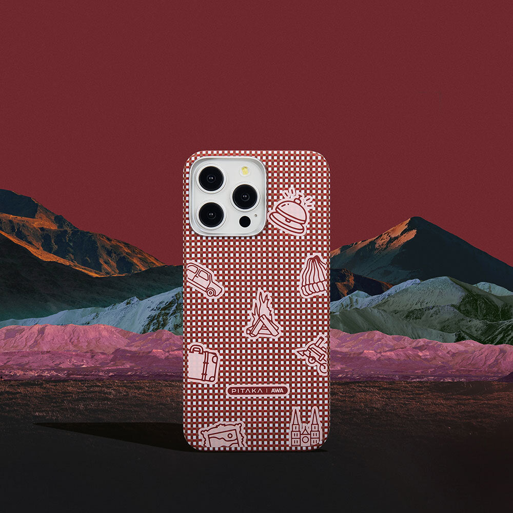 Pitaka Ultra-Slim Classic Serisi iPhone 15 Pro Max M-safe Şarj Özellikli Awa Tasarımlı 1500D Aramid Fiber Bonfire Kılıf
