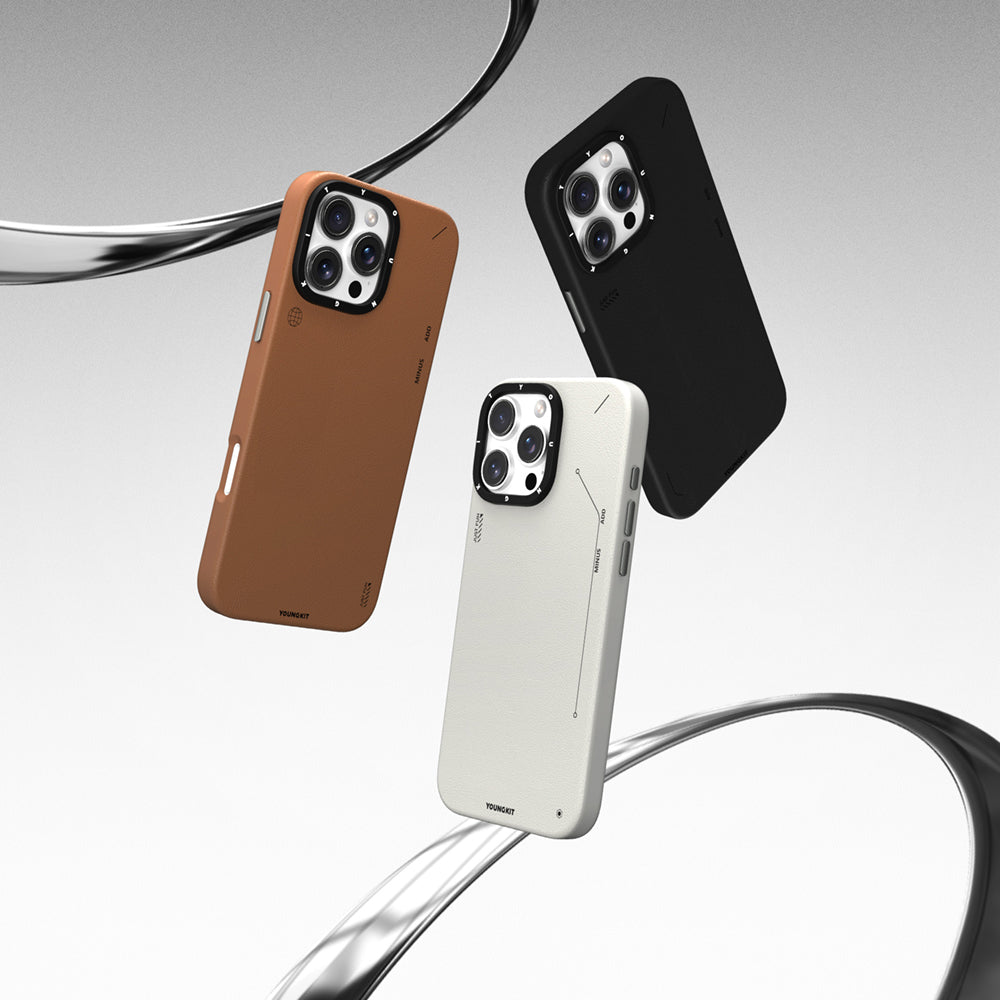 Youngkit Tech Fashion Serisi iPhone 15 Pro Max M-safe Şarj Özellikli Basit Mat Deri Desenli Kılıf