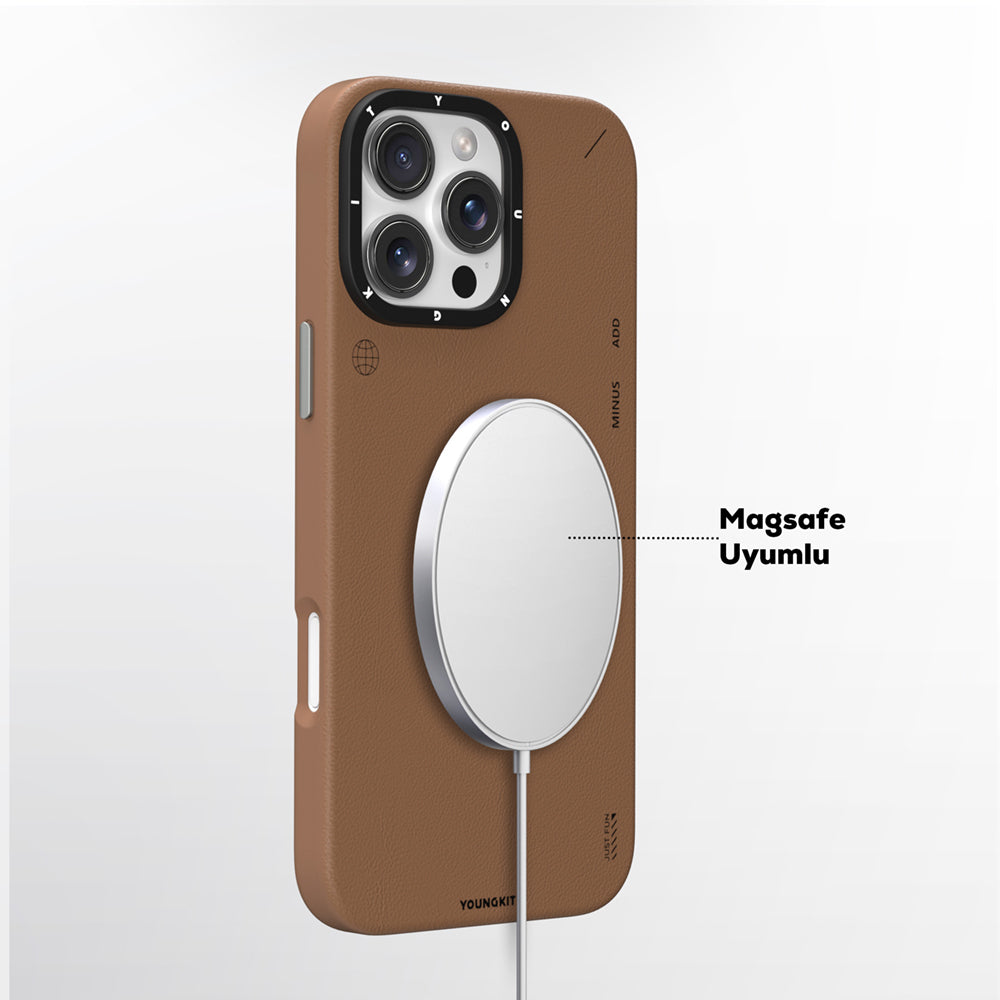 Youngkit Tech Fashion Serisi iPhone 15 Pro Max M-safe Şarj Özellikli Basit Mat Deri Desenli Kılıf