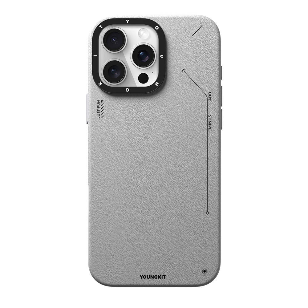 Youngkit Tech Fashion Serisi iPhone 15 Pro Max M-safe Şarj Özellikli Basit Mat Deri Desenli Kılıf