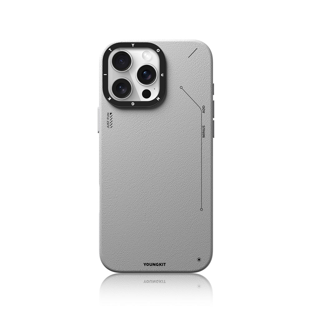 Youngkit Tech Fashion Serisi iPhone 15 Pro Max M-safe Şarj Özellikli Basit Mat Deri Desenli Kılıf