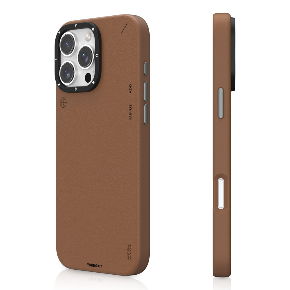 Youngkit Tech Fashion Serisi iPhone 15 Pro Max M-safe Şarj Özellikli Basit Mat Deri Desenli Kılıf