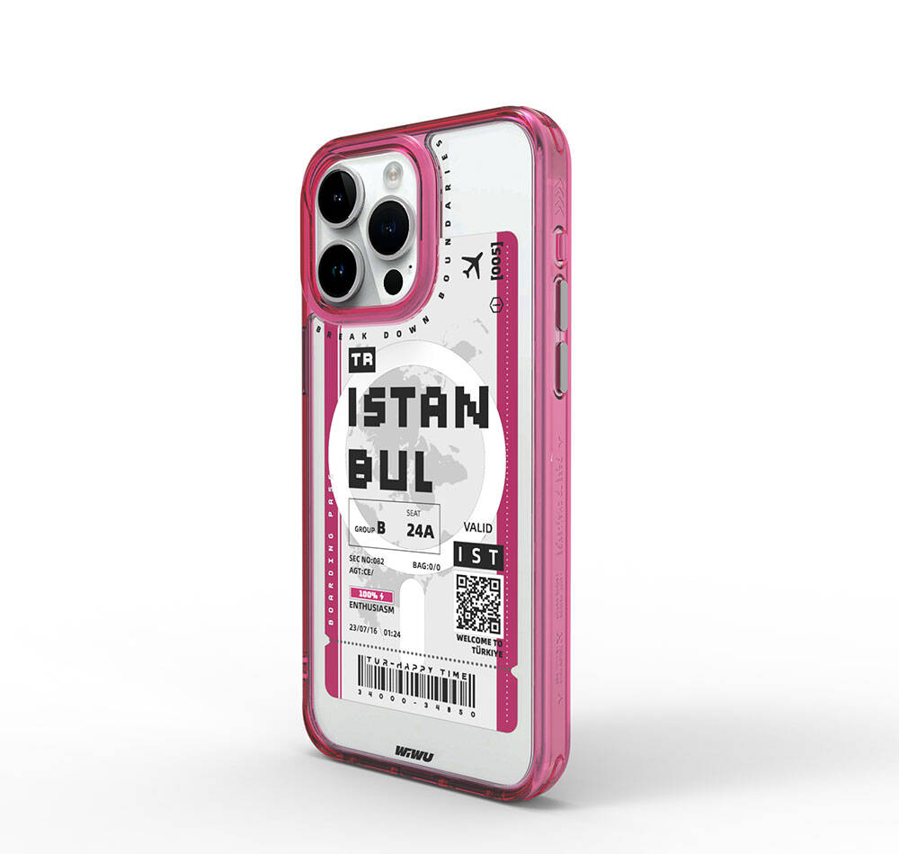 Wiwu Turkey B Serisi iPhone 15 Pro Max M-safe Şarj Özellikli Bilet Desenli Telefon Kılıfı
