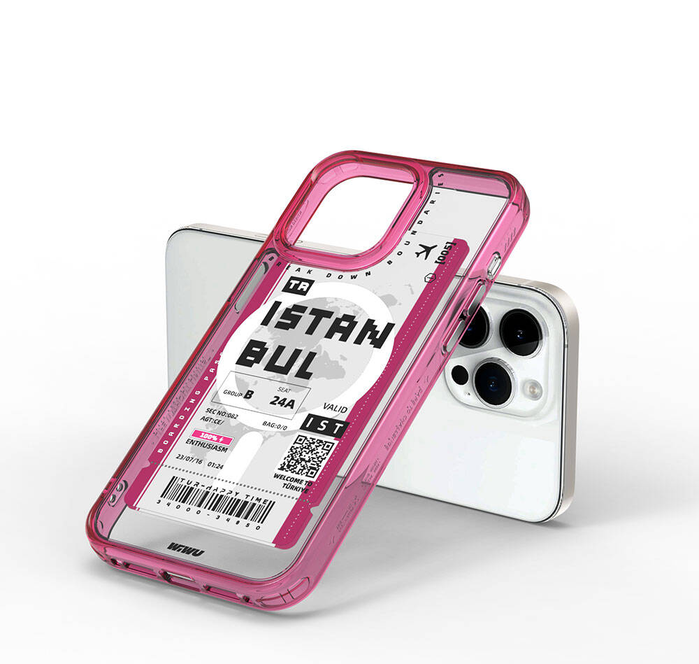 Wiwu Turkey B Serisi iPhone 15 Pro Max M-safe Şarj Özellikli Bilet Desenli Telefon Kılıfı