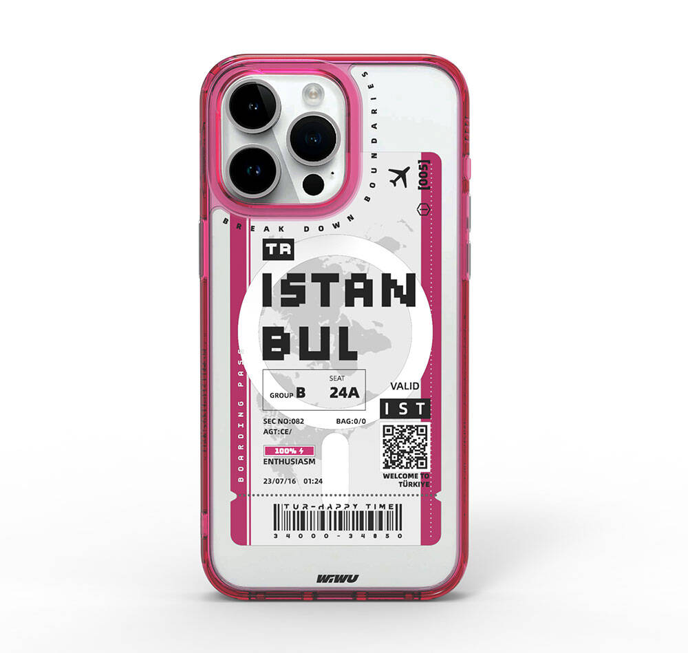 Wiwu Turkey B Serisi iPhone 15 Pro Max M-safe Şarj Özellikli Bilet Desenli Telefon Kılıfı