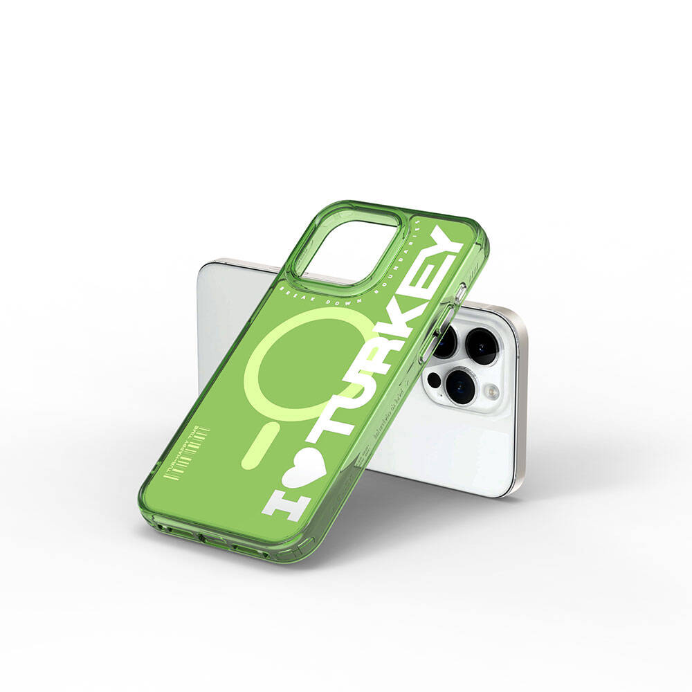 Wiwu Turkey E Serisi iPhone 15 Pro Max M-safe Şarj Özellikli I Love Turkey Yazı Desenli Telefon Kılıfı