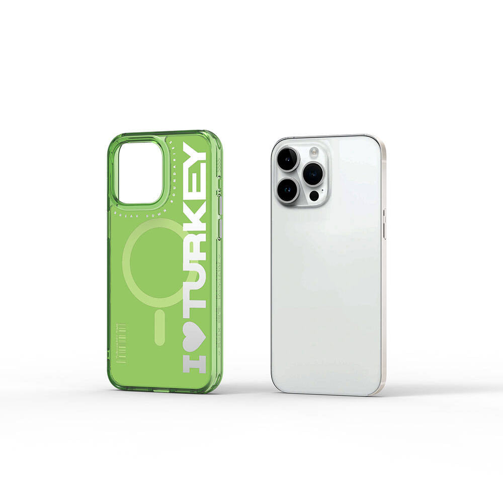Wiwu Turkey E Serisi iPhone 15 Pro Max M-safe Şarj Özellikli I Love Turkey Yazı Desenli Telefon Kılıfı