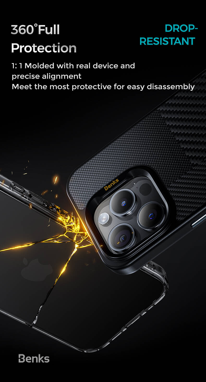 Benks Montage Hybrid ArmorPro iPhone 15 Pro Max M-safe Karbon Fiber Kevlar Kılıf