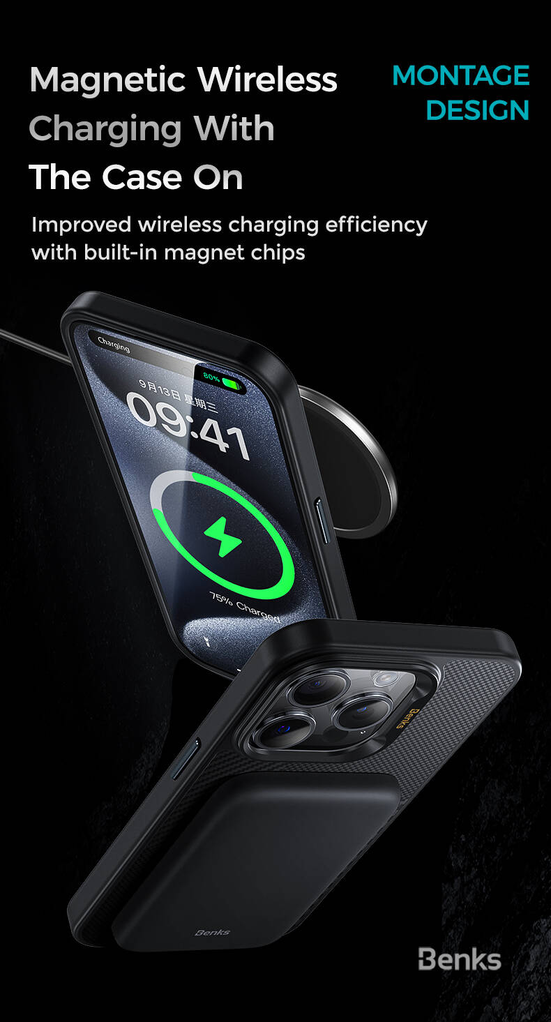 Benks Montage Hybrid ArmorPro iPhone 15 Pro Max M-safe Karbon Fiber Kevlar Kılıf