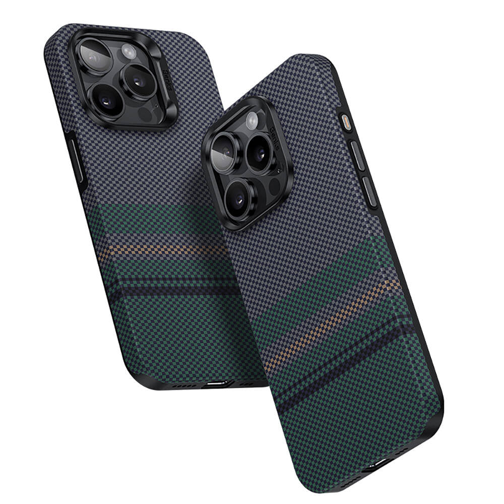 Benks Aurora ArmorPro iPhone 15 Pro Max M-safe Şarj Özellikli Karbon Fiber Tasarımlı Kevlar Kılıf