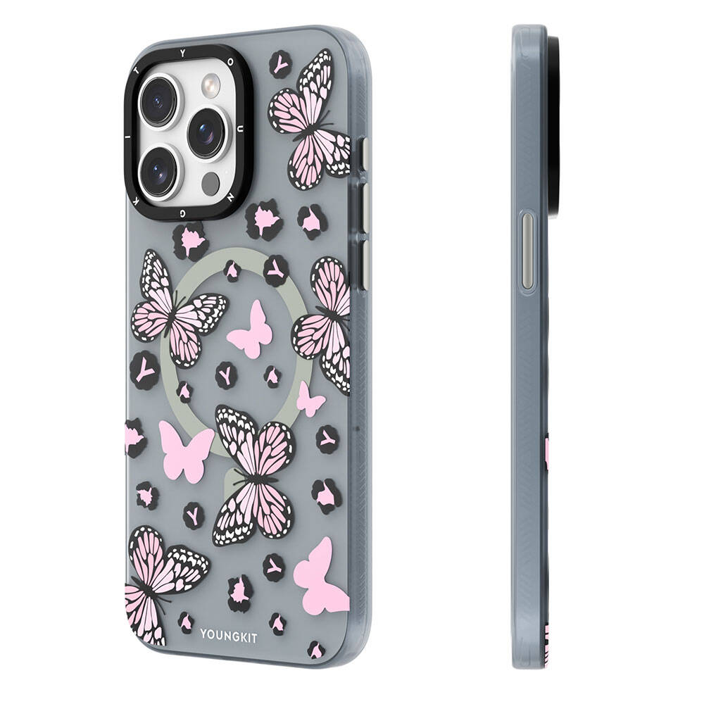 Youngkit Shadow Dance Serisi iPhone 15 Pro Max Magsafe Şarj Özellikli Kelebek Desenli Telefon Kılıfı - 1