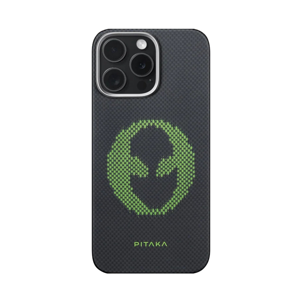 Pitaka Tactile Woven Aries Serisi iPhone 15 Pro Max M-safe Şarj Özellikli Lumintex Teknolojili Fosforlu Aramid Fiber Kılıf