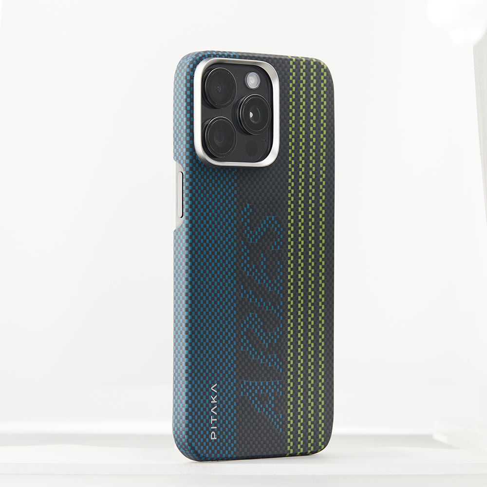 Pitaka Tactile Woven Aries Serisi iPhone 15 Pro Max M-safe Şarj Özellikli Lumintex Teknolojili Fosforlu Aramid Fiber Kılıf