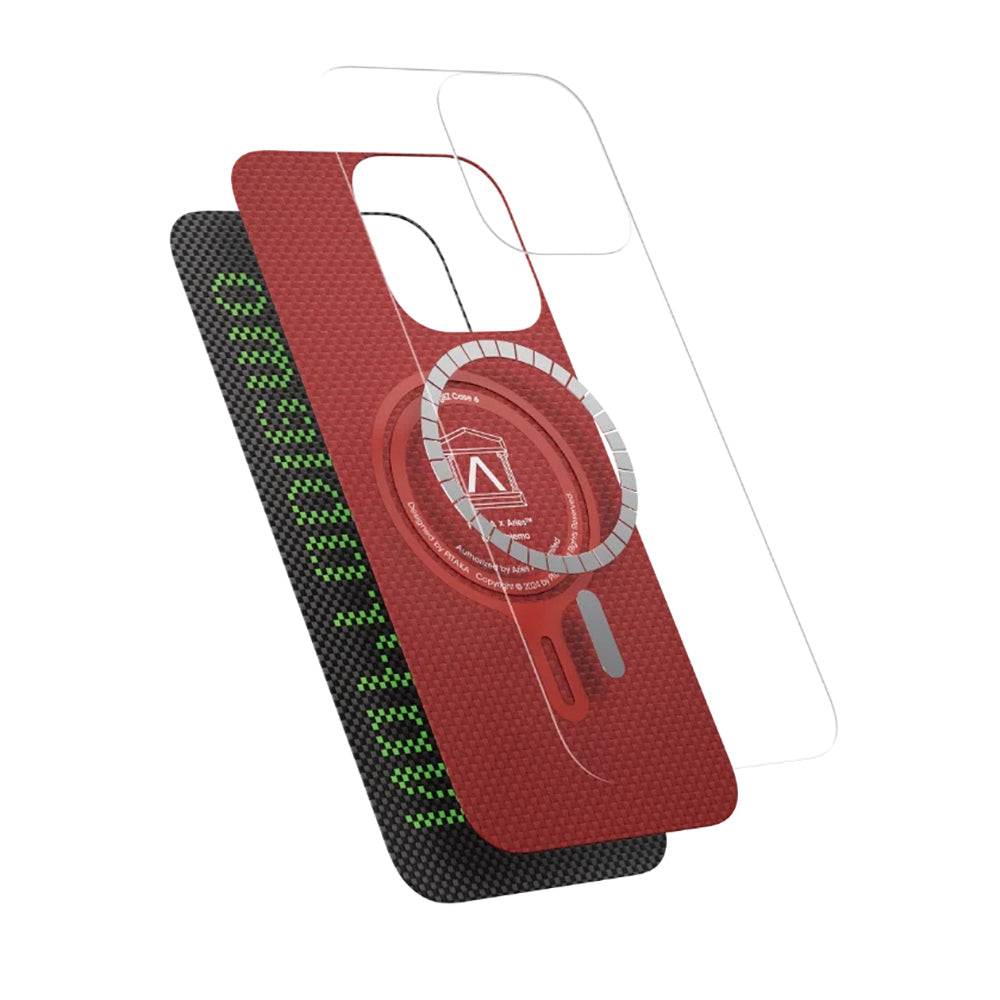 Pitaka Tactile Woven Aries Serisi iPhone 15 Pro Max M-safe Şarj Özellikli Lumintex Teknolojili Fosforlu Aramid Fiber Kılıf