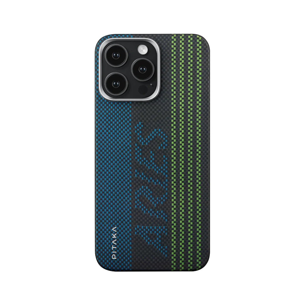 Pitaka Tactile Woven Aries Serisi iPhone 15 Pro Max M-safe Şarj Özellikli Lumintex Teknolojili Fosforlu Aramid Fiber Kılıf