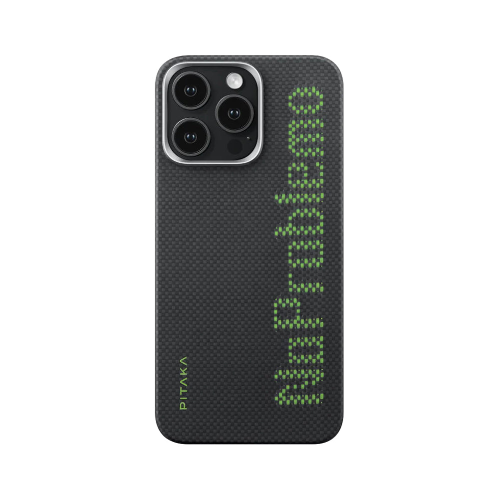 Pitaka Tactile Woven Aries Serisi iPhone 15 Pro Max M-safe Şarj Özellikli Lumintex Teknolojili Fosforlu Aramid Fiber Kılıf