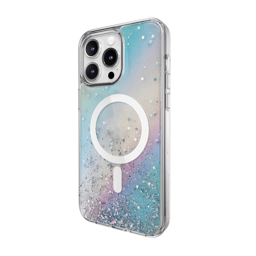 Switcheasy Starfield-M iPhone 15 Pro Max M-safe Şarj Özellikli Parlayan Simli Şeffaf Lisanslı Kılıf