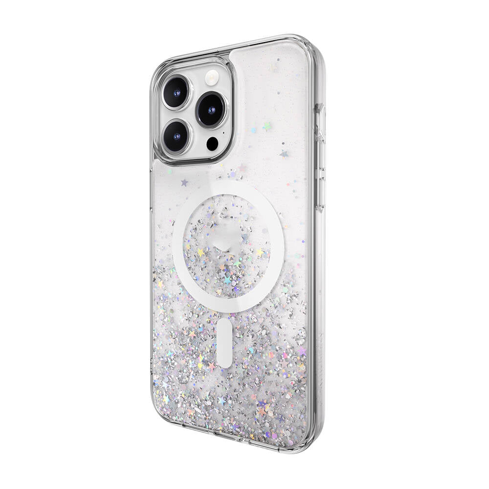 Switcheasy Starfield-M iPhone 15 Pro Max M-safe Şarj Özellikli Parlayan Simli Şeffaf Lisanslı Kılıf