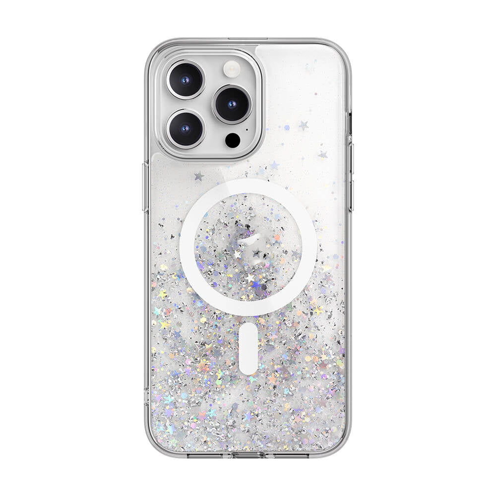 Switcheasy Starfield-M iPhone 15 Pro Max M-safe Şarj Özellikli Parlayan Simli Şeffaf Lisanslı Kılıf