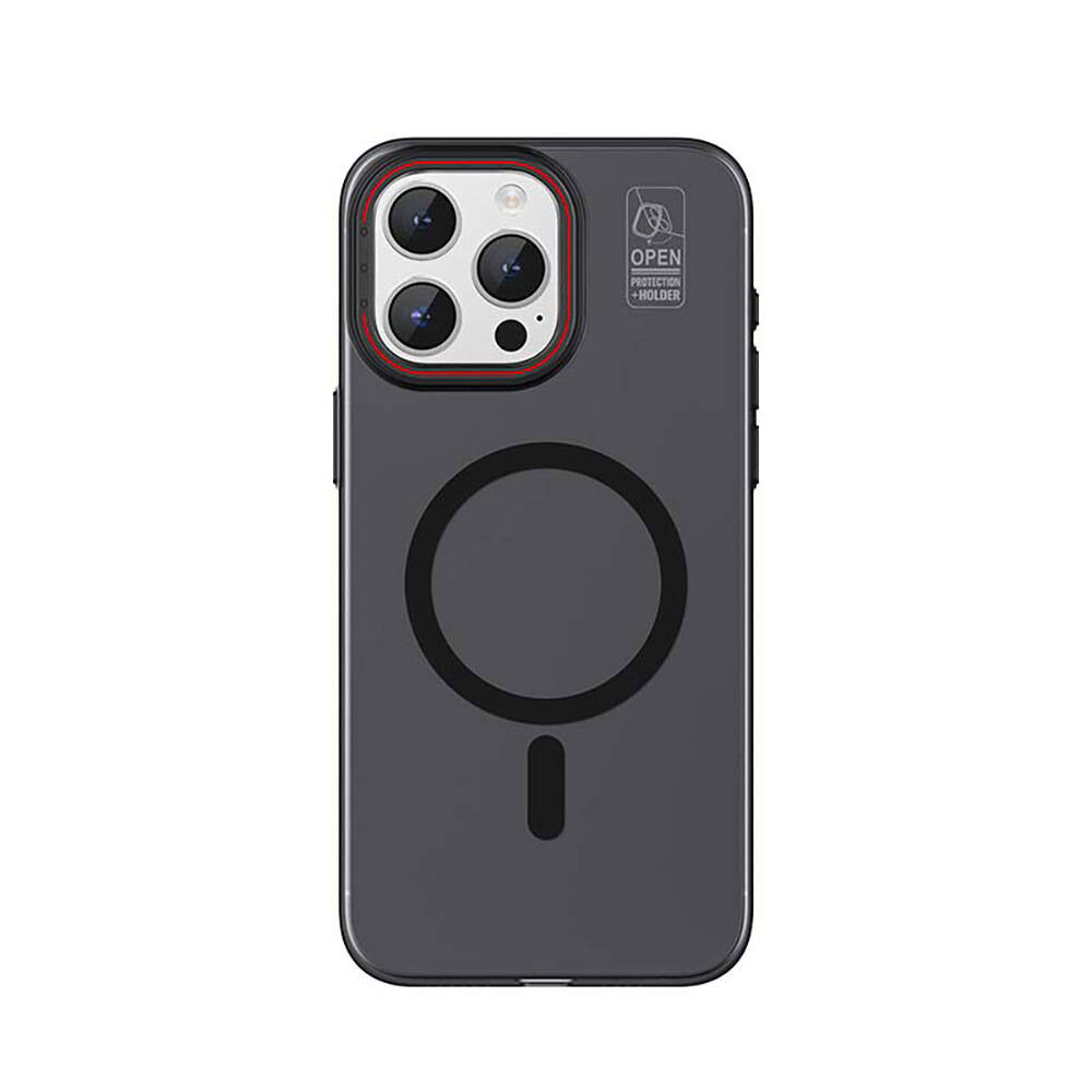 Recci Glaze Serisi iPhone 15 Pro Max M-safe Şarj Özellikli Standlı Metal Kamera Çerçeveli Mat Kılıf