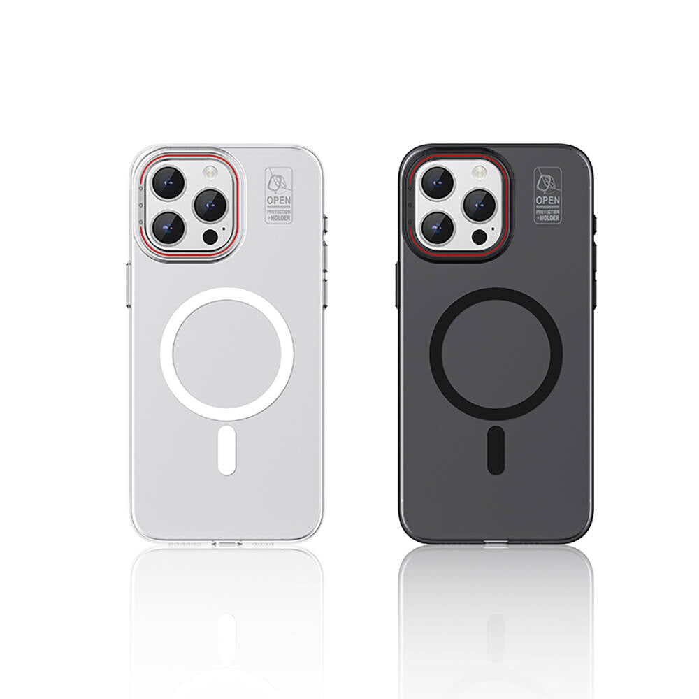 Recci Glaze Serisi iPhone 15 Pro Max M-safe Şarj Özellikli Standlı Metal Kamera Çerçeveli Mat Kılıf