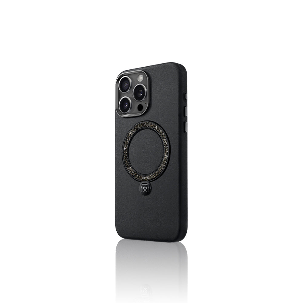 Pynana Dancing Circle Serisi iPhone 15 Pro Max M-safe Şarj Özellikli Standlı Suni Deri Tasarımlı Kılıf
