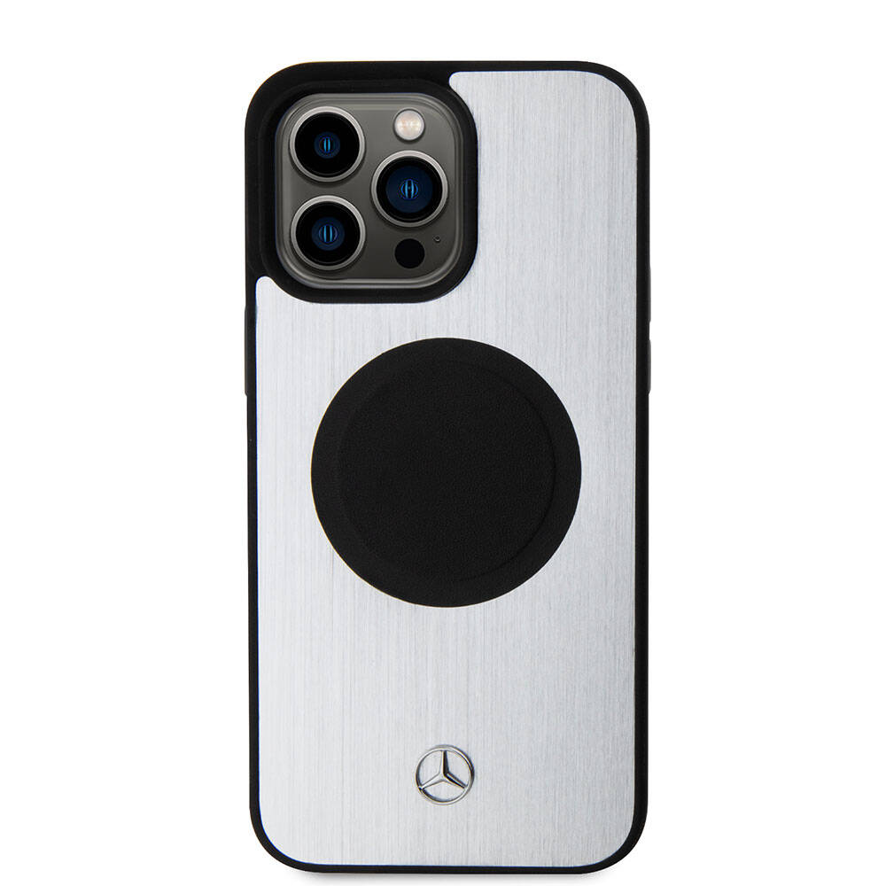 Mercedes Benz iPhone 15 Pro Max Orjinal Lisanslı M-safe Şarj Özellikli Alüminyum Arka Yüzey Metal Yıldız Logolu Kılıf