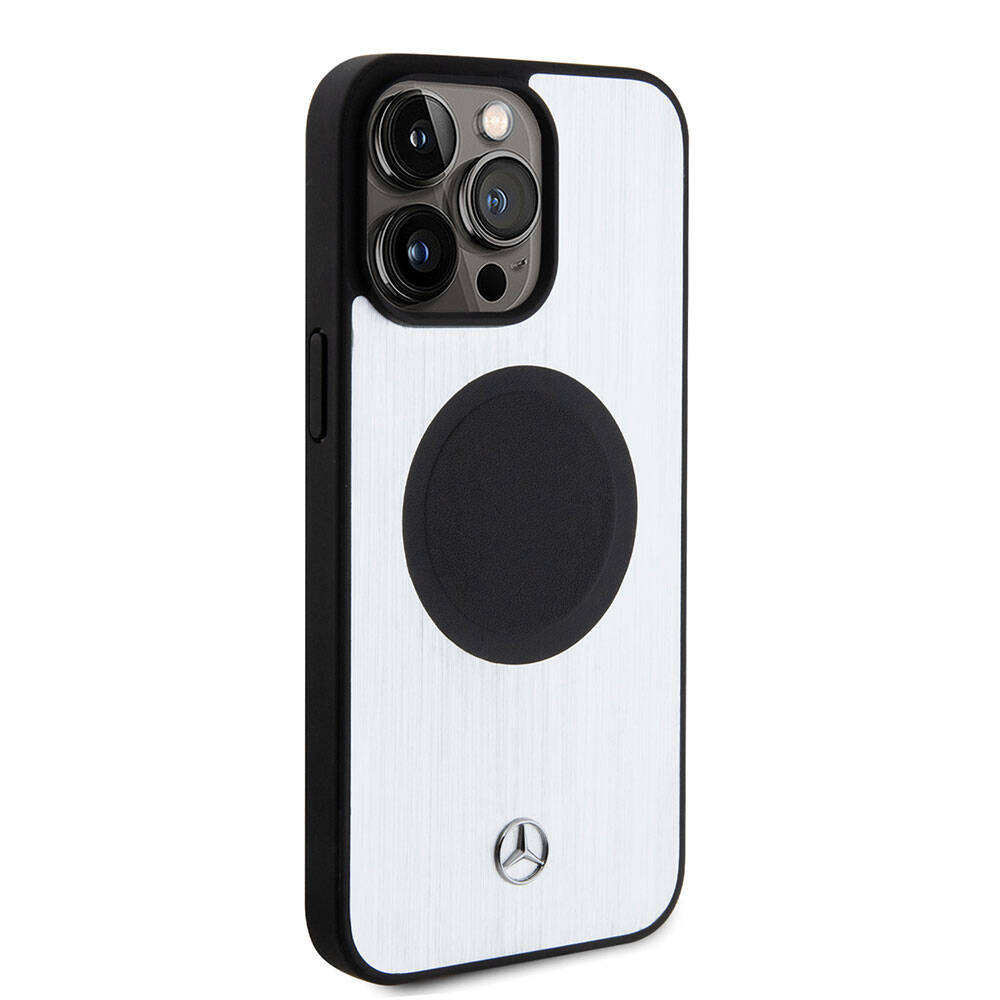 Mercedes Benz iPhone 15 Pro Max Orjinal Lisanslı M-safe Şarj Özellikli Alüminyum Arka Yüzey Metal Yıldız Logolu Kılıf