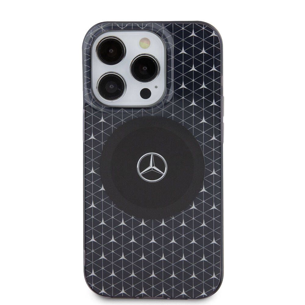 Mercedes Benz iPhone 15 Pro Max Orjinal Lisanslı M-safe Şarj Özellikli Çift Katmanlı Mini Yıldız Desenli Kılıf